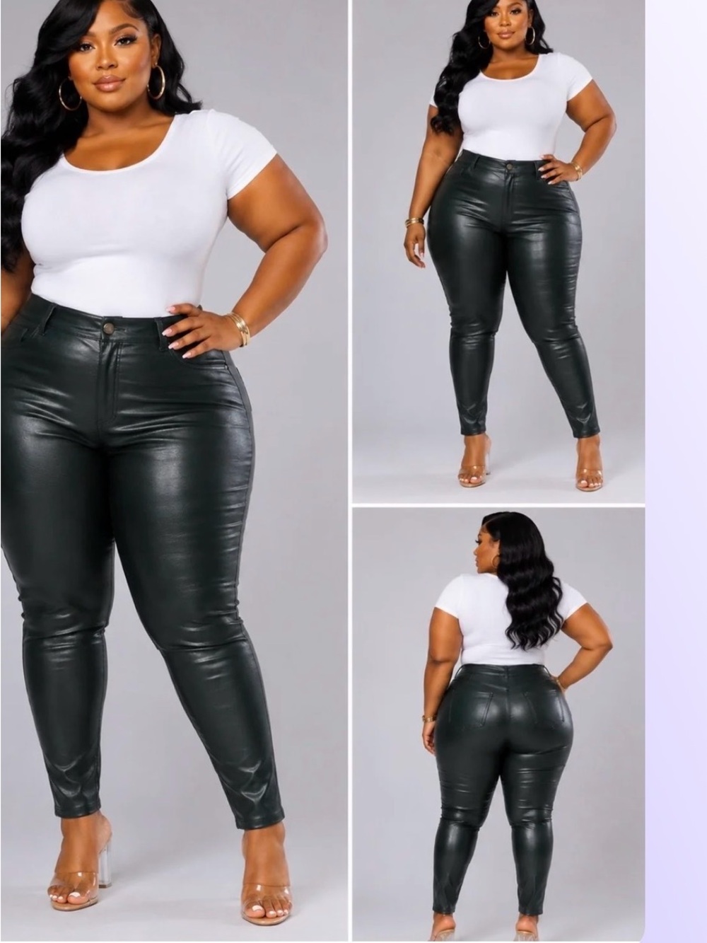NWT PLUS SIZE FAUX LEATHER PAINTED ON SKINNY STRAIGHT LEG PANTS-DARK GREEN 1X